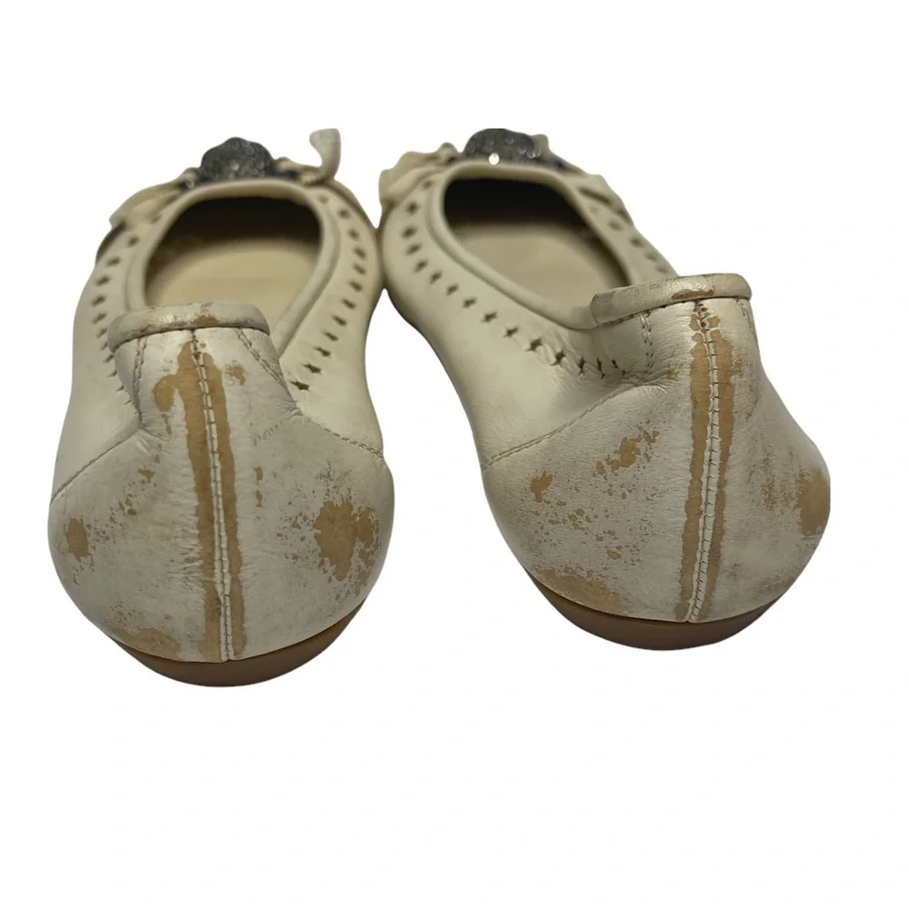 RARE PEDRO GARCIA Bone Avalon Flats With Skull and Crossbones 36.5